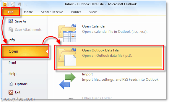 open your folder that contains your archive pst file from Outlook 2010