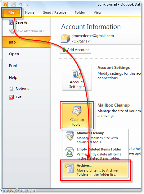 manual archive in Outlook 2010