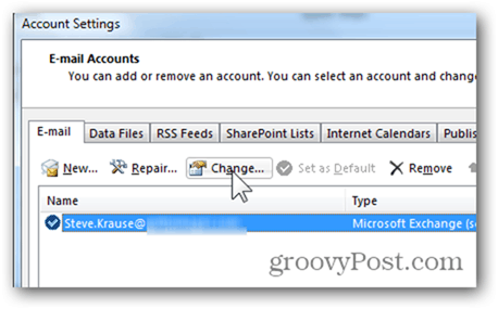 Add Mailbox Outlook 2013 - Click Change