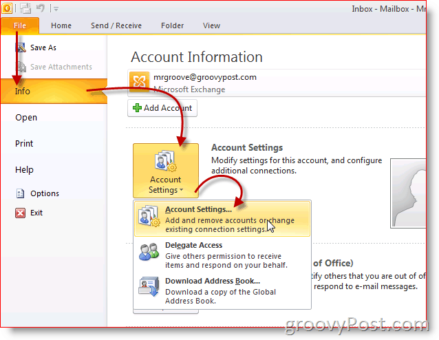 Outlook 2010 Screenshot Account Settings