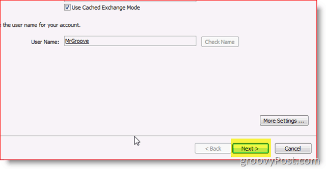 Outlook 2010 Screenshot save settings next button
